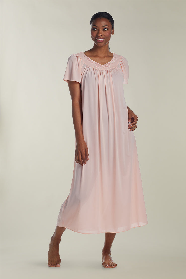 Nylon Tricot Long Nightgown, Pink / 3X