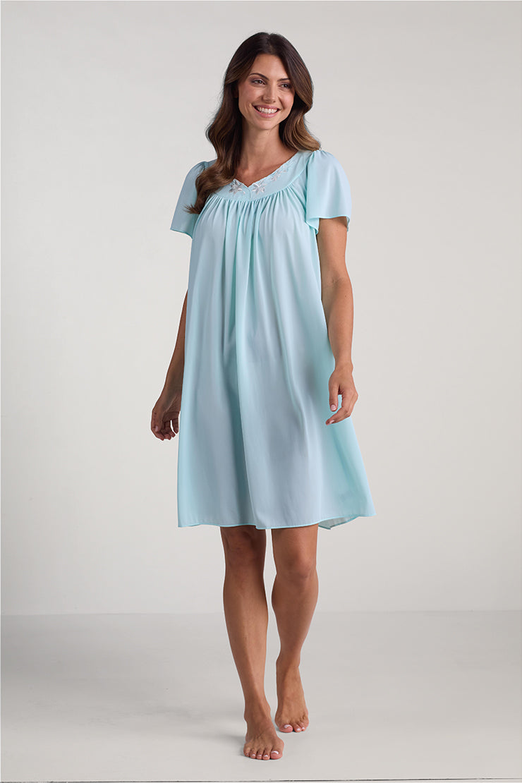 Nylon Tricot Short Nightgown, Sea Foam / Large Nylon Tricot Short Nightgown, Sea Foam / Large