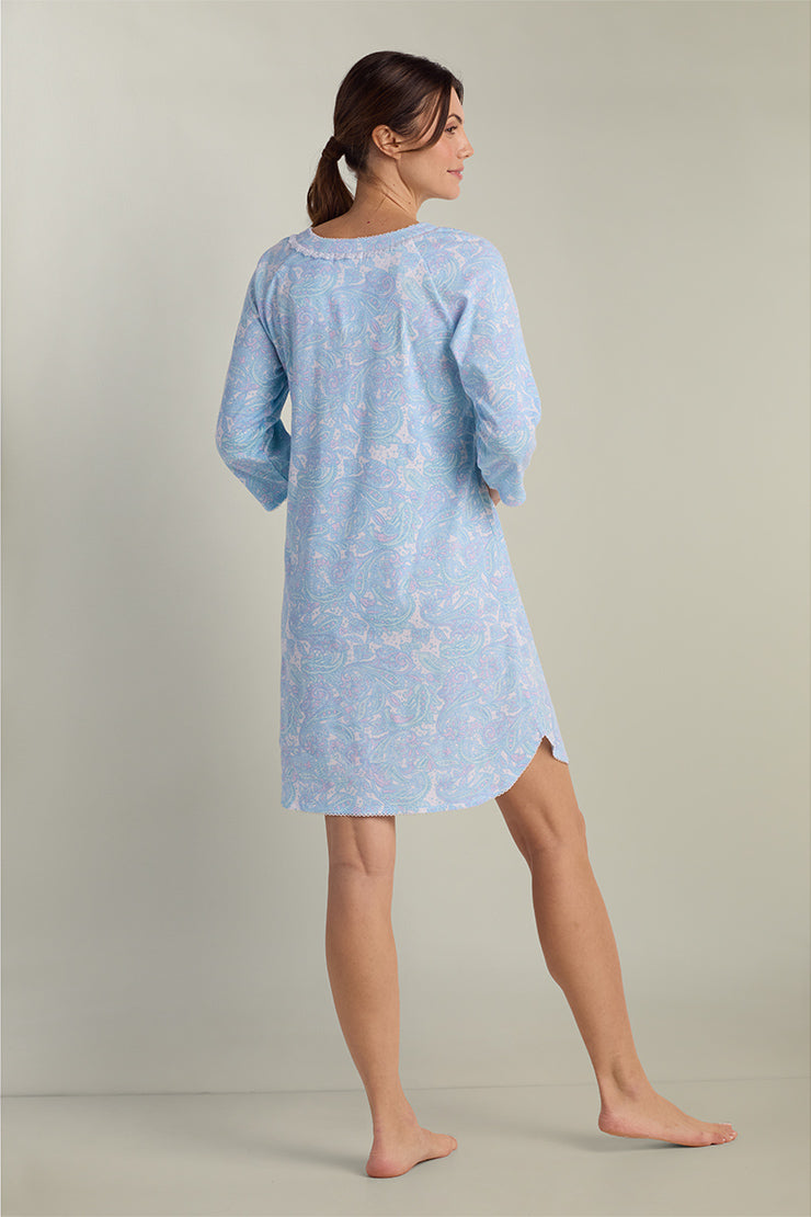 Cottonessa Short Blue Paisley Nightgown, Blue Multi Paisley / Medium
