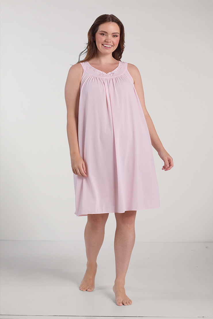 Nylon Tricot Nightgown -Sleeveless Short Gown