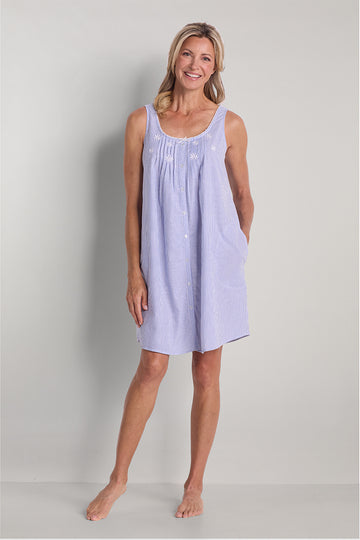 Seersucker Nightgown - Short Gown/Sleeveless