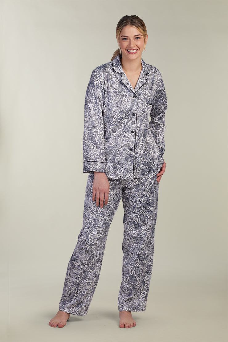 Brushed Back Satin Pajamas Brushed Back Flannel Lined Satin Long