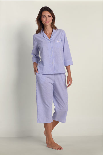 Seersucker Pajama Set - 3/4 Sleeves