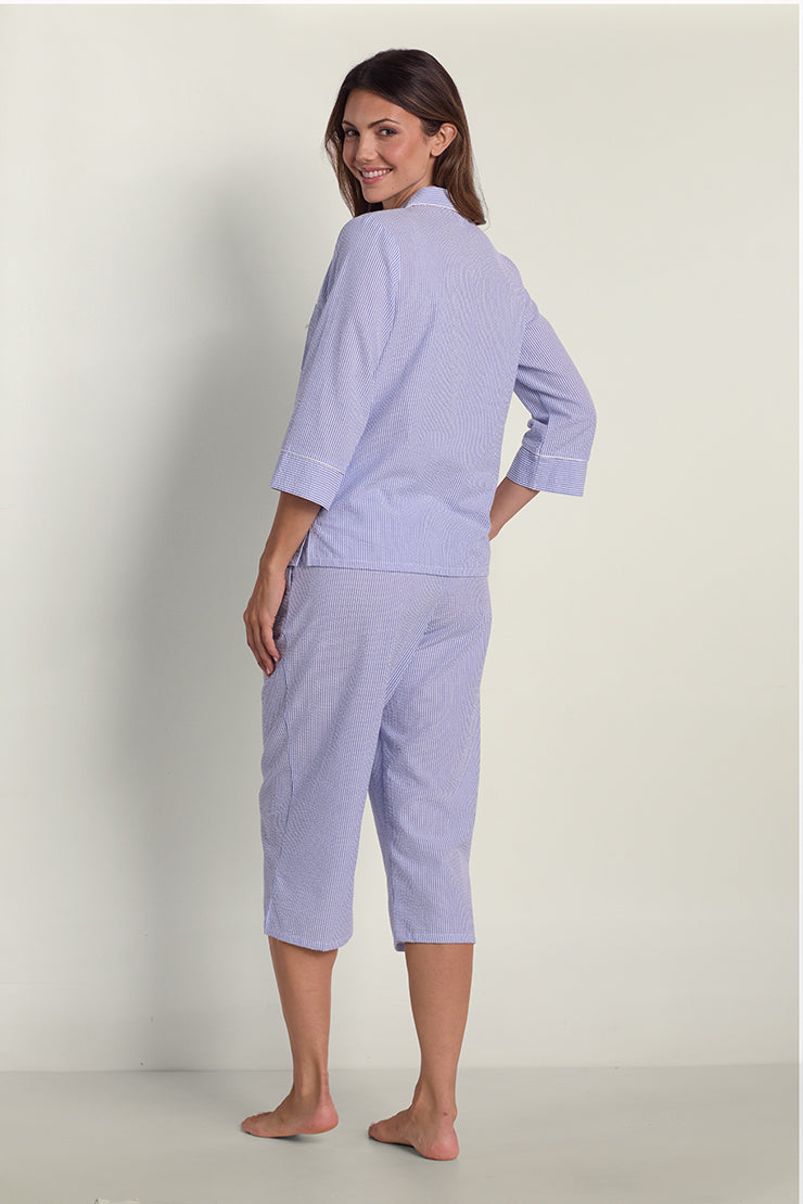 Seersucker Pajama Set - 3/4 Sleeves – Miss Elaine Store