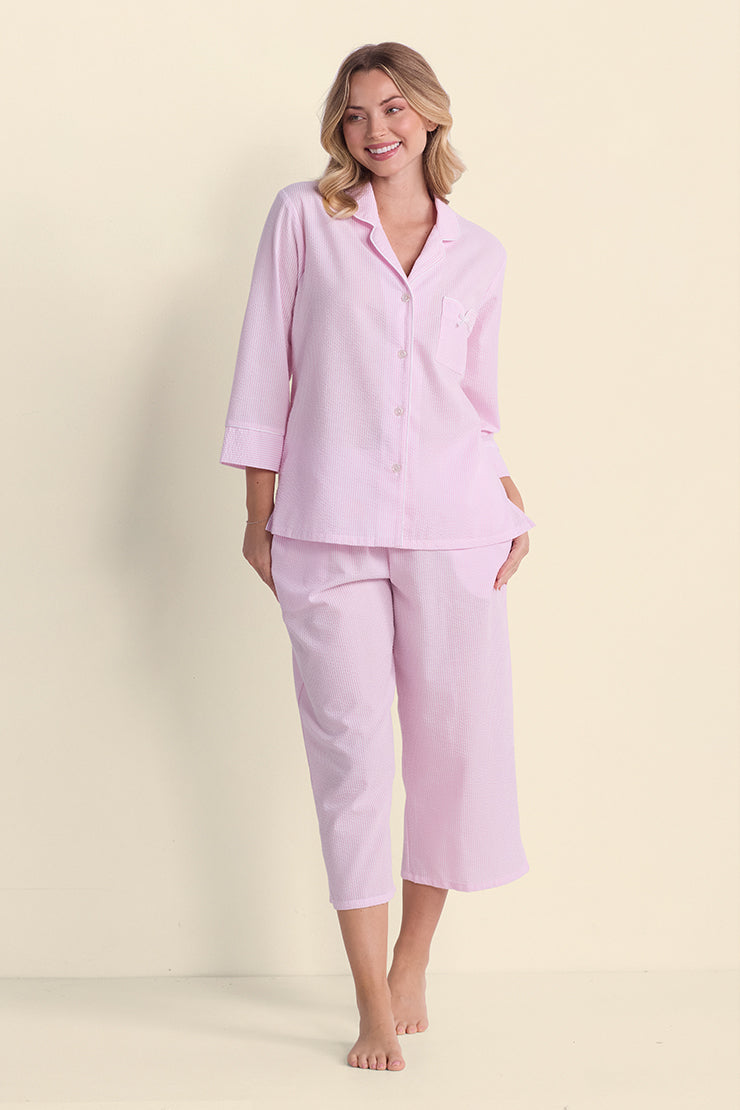 Seersucker Pajama Set - 3/4 Sleeves – Miss Elaine Store