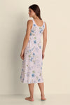 Vintage Knit Long Nightgown in pale pink with blue floral print, back view on model