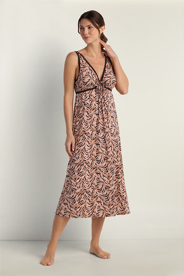 Vintage Knit Long Sleeveless Nightgown with Tiger Print