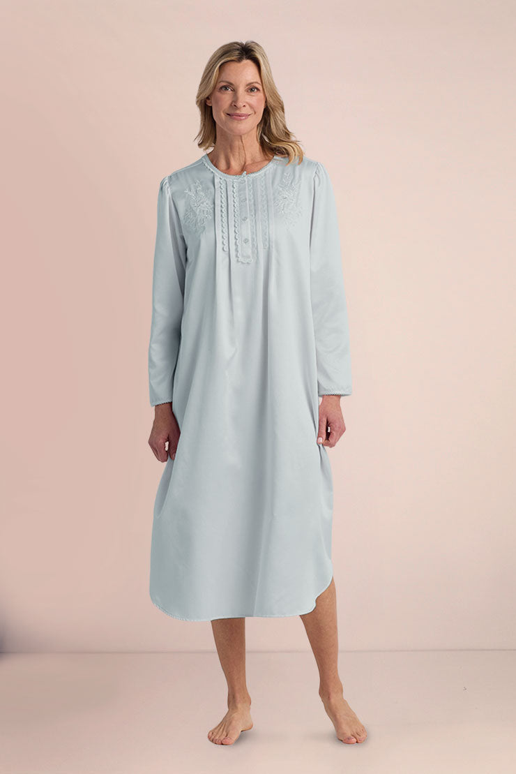 Brushed Back Satin Long Nightgown