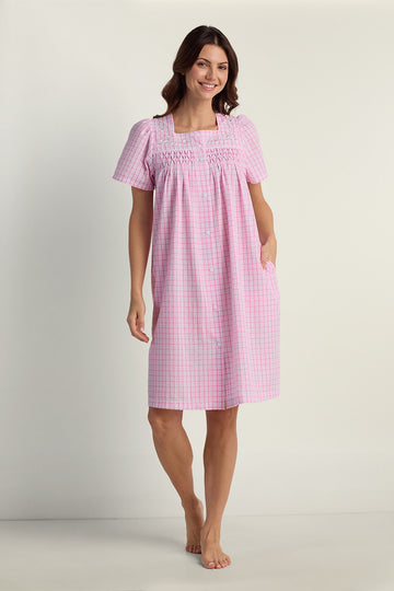 Seersucker Short Robe with Short Sleeves