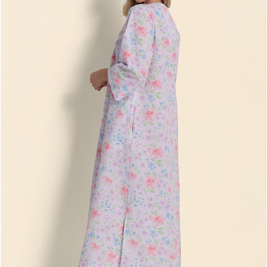 Seersucker Long Floral Robe with Zip-Up Front Miss Elaine Store Seersucker Long Floral Robe with Zip-Up Front Miss Elaine Store