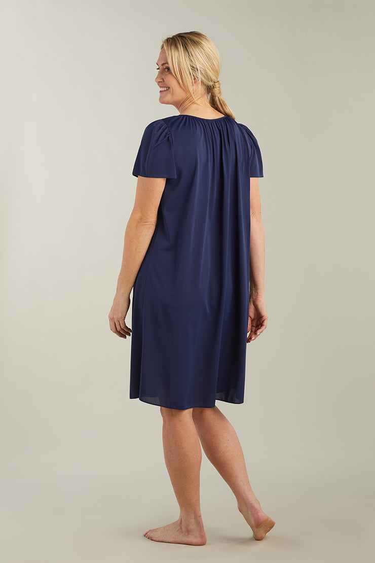 navy blue slip dress short Navy blue below the knee satin slip dress 'Grace' Serena Silueta