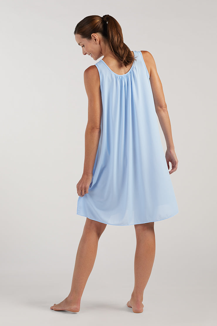 Nylon Tricot Sleeveless Long Nightgown with Floral Lace