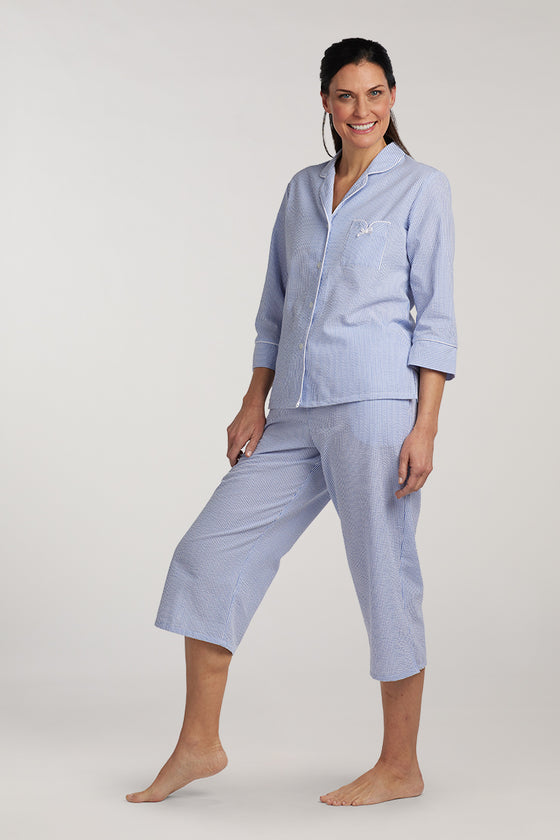 Seersucker Pajama Set - 3/4 Sleeves